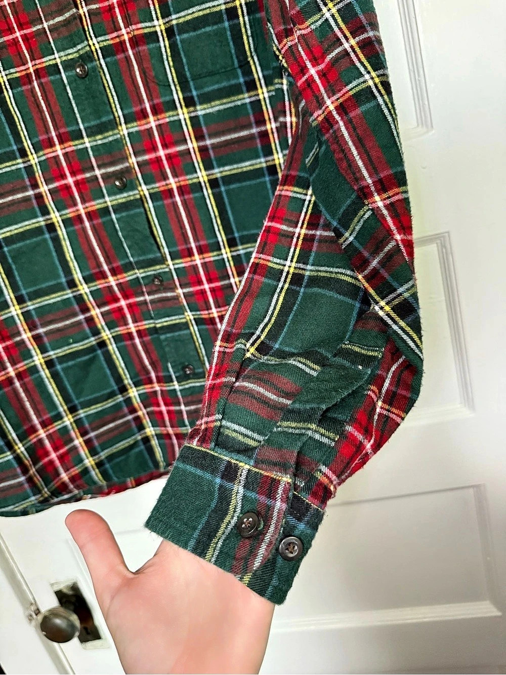 L.L.Bean Men's Scotch Plaid Cotton Flannel Shirt Tartan Green & Red Size Medium - Picture 10 of 15